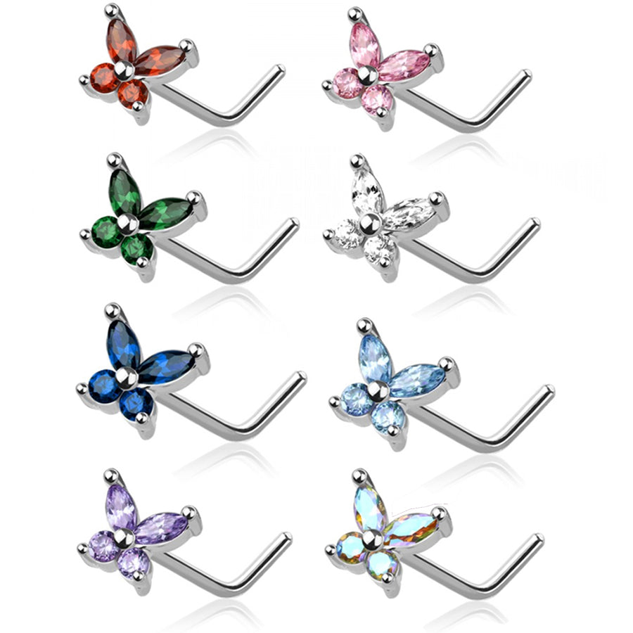 Butterfly Nose Stud 20G Top CZ Flower Studs Nose Ring 1/4